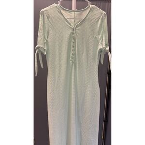 Sheer‎ Crochet Knit Maxi Dress V Neck Button Front Tie Sleeve Mint Green
